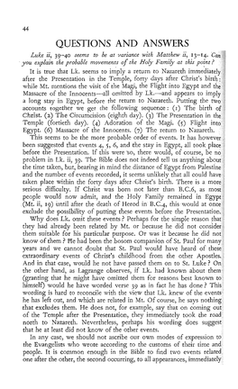 QUESTIONS and ANSWERS Luke Ii, 39-40 Seems to Be at Variance with Matthew Ii, 13-14.'Q'