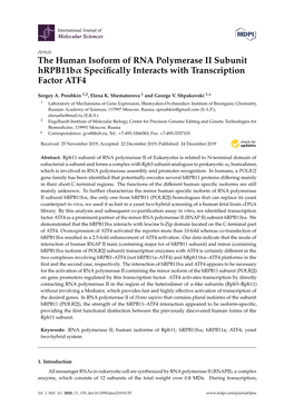 The Human Isoform of RNA Polymerase II Subunit Hrpb11bα Speciﬁcally Interacts with Transcription Factor ATF4