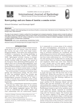 Karst Geology and Cave Fauna of Austria: a Concise Review