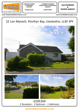 22 Lon Mynach, Penrhyn Bay, Llandudno, LL30 3PY £239,950