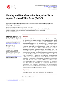 Cloning and Bioinformatics Analysis of Rosa Rugosa S Locus F-Box Gene (Rrslf)