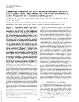 Functional Expression of a Novel Human Neurokinin-3 Receptor Homolog That Binds [3H]Senktide and [125I-Mephe7]Neurokinin B