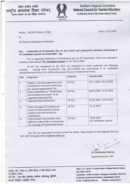 'Dr. Ambedkar Jayanti' on 14.04.2020 - Reg' 20L9 and Subsequent This Is Regarding Celebration of Constitution Day on 26Th November, Activities Culminating in 'Dr