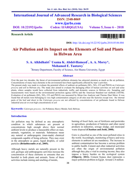 Air Pollution and Its Impact on the Elements of Soil and Plants in Helwan Area