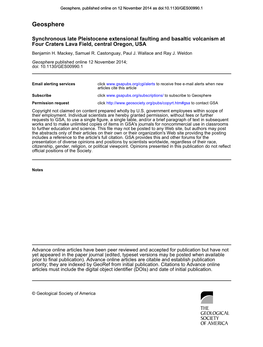 Geosphere, Published Online on 12 November 2014 As Doi:10.1130/GES00990.1