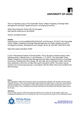 The Impossible Trinity: Inflation Targeting, Exchange Rate Management and Open Capital Accounts in Emerging Economies