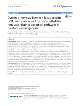 Dynamic Interplay Between Locus-Specific DNA Methylation and Hydroxymethylation Regulates Distinct Biological Pathways in Prostate Carcinogenesis Shivani N