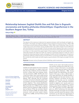 Relationship Between Sagittal Otolith Size and Fish Size in Engraulis Encrasicolus and Sardina Pilchardus