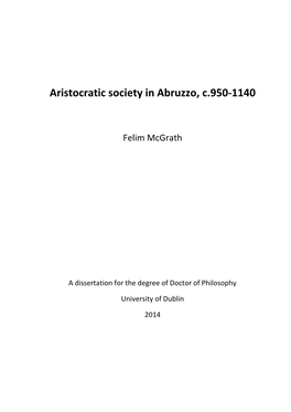 Aristocratic Society in Abruzzo, C.950-1140