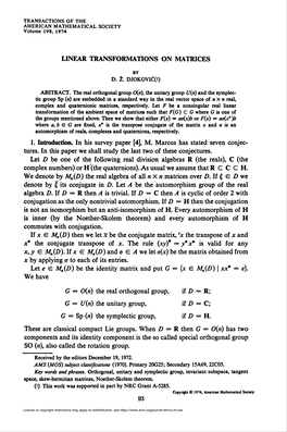 Linear Transformations on Matrices