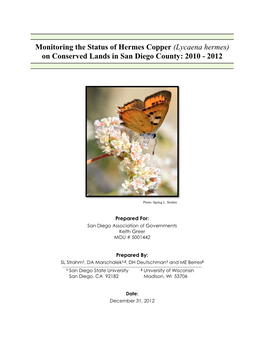 Monitoring the Status of Hermes Copper (Lycaena Hermes) on Conserved Lands in San Diego County: 2010 - 2012
