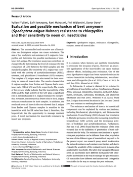 Resistance to Chlorpyrifos and Their Sensitivity to Neem Oil Insecticides