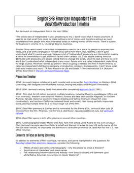 American Independent Film Dead Man Production Timeline