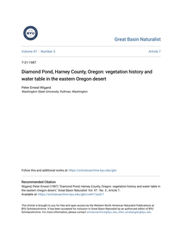 Diamond Pond, Harney County, Oregon: Vegetation History and Water Table in the Eastern Oregon Desert