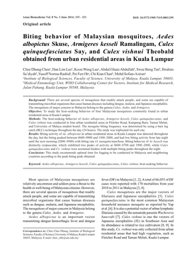 Biting Behavior of Malaysian Mosquitoes, Aedes Albopictus