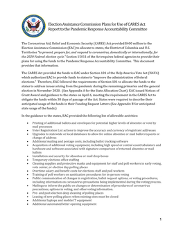 Election Assistance Commission Plans for Use of CARES Act Report to the Pandemic Response Accountability Committee