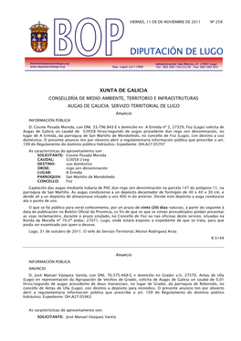 Xunta De Galicia Consellería De Medio Ambiente, Territorio E Infraestruturas Augas De Galicia