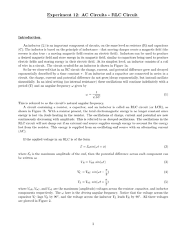 Experiment 12: AC Circuits - RLC Circuit