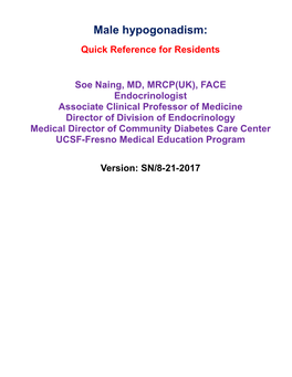 Male Hypogonadism: Quick Reference for Residents