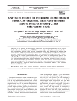 SNP-Based Method for the Genetic Identification of Ramin Gonystylus Spp. Timber and Products: Applied Research Meeting CITES Enforcement Needs