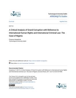 A Critical Analysis of Grand Corruption with Reference to International Human Rights and International Criminal Law: the Case of Nigeria