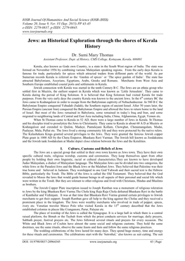 Jews: an Historical Exploration Through the Shores of Kerala History