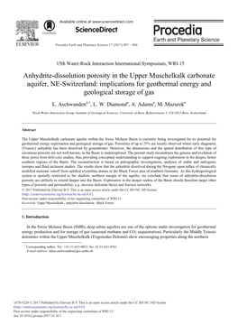 Anhydrite-Dissolution Porosity in the Upper Muschelkalk Carbonate Aquifer, NE-Switzerland: Implications for Geothermal Energy and Geological Storage of Gas