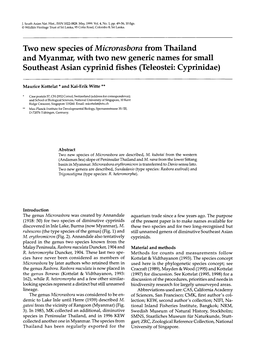Two New Species of Microrasbora from Thailand and Myanmar, with Two New Generic Names for Small Southeast Asian Cyprinid Fishes (Teleostei: Cyprinidae)