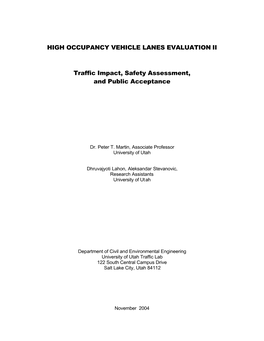 High Occupancy Vehicle Lanes Evaluation Ii