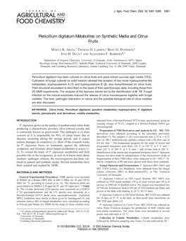 Penicillium Digitatum Metabolites on Synthetic Media and Citrus Fruits