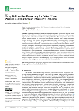 Using Deliberative Democracy for Better Urban Decision-Making Through Integrative Thinking