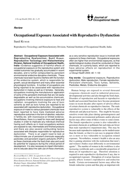 Occupational Exposure Associated with Reproductive Dysfunction