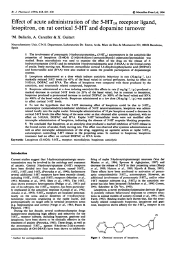 Effect of Acute Administration of the 5-HT1A Receptor Ligand, Lesopitron, on Rat Cortical 5-HT and Dopamine Turnover 'M