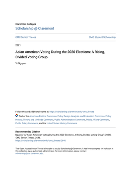 Asian American Voting During the 2020 Elections: a Rising, Divided Voting Group