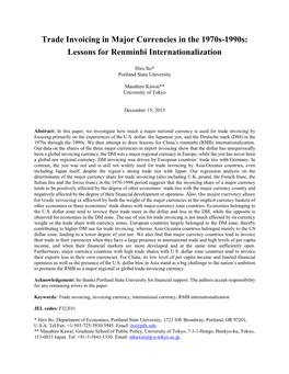 Trade Invoicing in Major Currencies in the 1970S-1990S: Lessons for Renminbi Internationalization