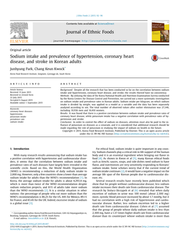 Sodium Intake and Prevalence of Hypertension, Coronary Heart Disease, and Stroke in Korean Adults