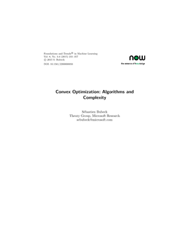 Convex Optimization: Algorithms and Complexity