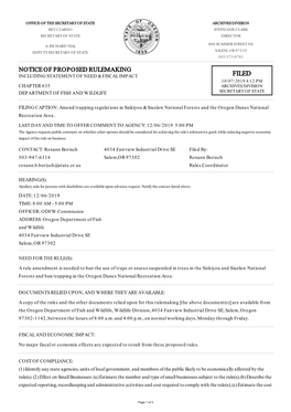 View Industrial Drive SE Filed By: 503-947-6314 Salem,OR 97302 Roxann Borisch Roxann.B.Borisch@State.Or.Us Rules Coordinator