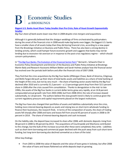 Rate of Asset Growth Exponentially Smaller Big Four Share of Bank Assets Lower Now Than in 2008 Despite Crisis Mergers and Acquisitions
