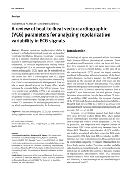 (VCG) Parameters for Analyzing Repolarization Variability in ECG Signals