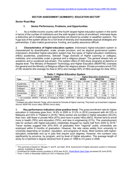 SECTOR ASSESSMENT (SUMMARY): EDUCATION SECTOR1 Sector Road Map 1
