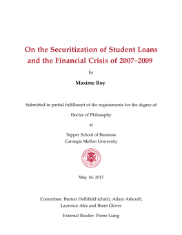 On the Securitization of Student Loans and the Financial Crisis of 2007–2009