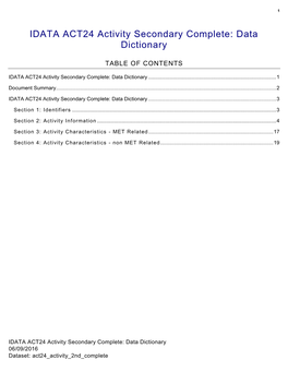 IDATA ACT24 Activity Secondary Complete Data Dictionary