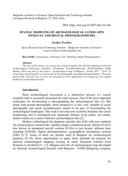 Spatial Modeling of Archaeological Landscapes with Uav and Digital Photogrammetry