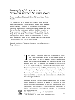 Philosophy of Design: a Meta- Theoretical Structure for Design Theory