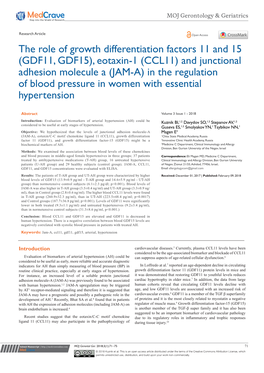 GDF11, GDF15), Eotaxin-1 (CCL11) and Junctional Adhesion Molecule a (JAM-A) in the Regulation of Blood Pressure in Women with Essential Hypertension