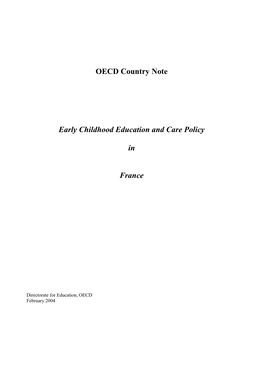 OECD Country Note Early Childhood Education and Care Policy in France