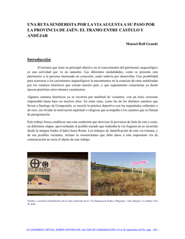 Una Ruta Senderista Por La Via Augusta a Su Paso Por La Provincia De Jaén: El Tramo Entre Cástulo Y Andújar