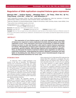 Regulation of DNA Replication-Coupled Histone Gene Expression