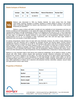 Stable Isotopes of Niobium Properties of Niobium